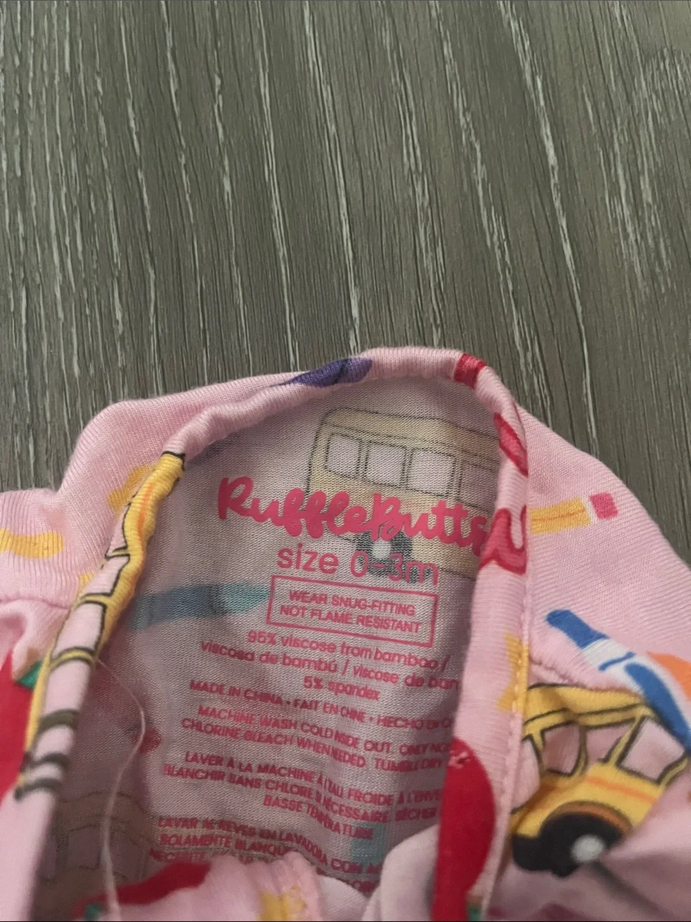 RuffleButts Pink School convertible ruffle one-piece pajama size 0-3 months